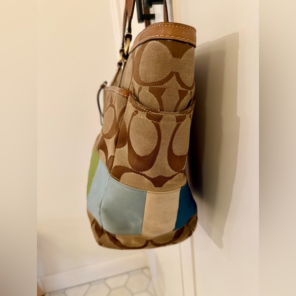 Coach signature khaki multicolor stripe tote / diaper bag - Picture 7 of 9